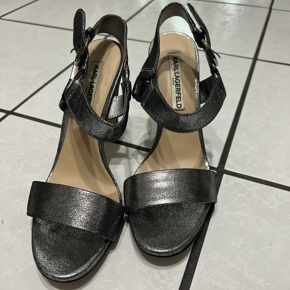 Karl Lagerfeld Shimmering Silver Heels